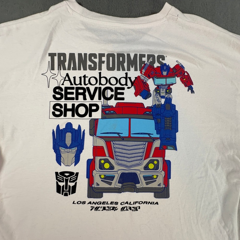 Transformers Optimus Prime Autobody‎ Service Shop Graphic T-Shirt White Large